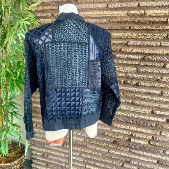 Orlando Rossi Vintage Designer Navy Blue Patchwork Doubled Breasted Jacket - Picture 7 of 8